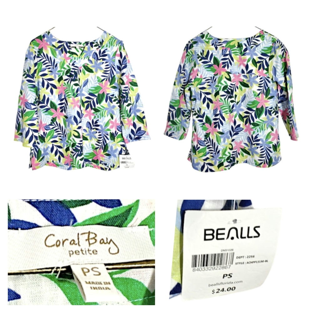 Coral Bay Women's Leaf Print Blouse - Blue, Green, Pink